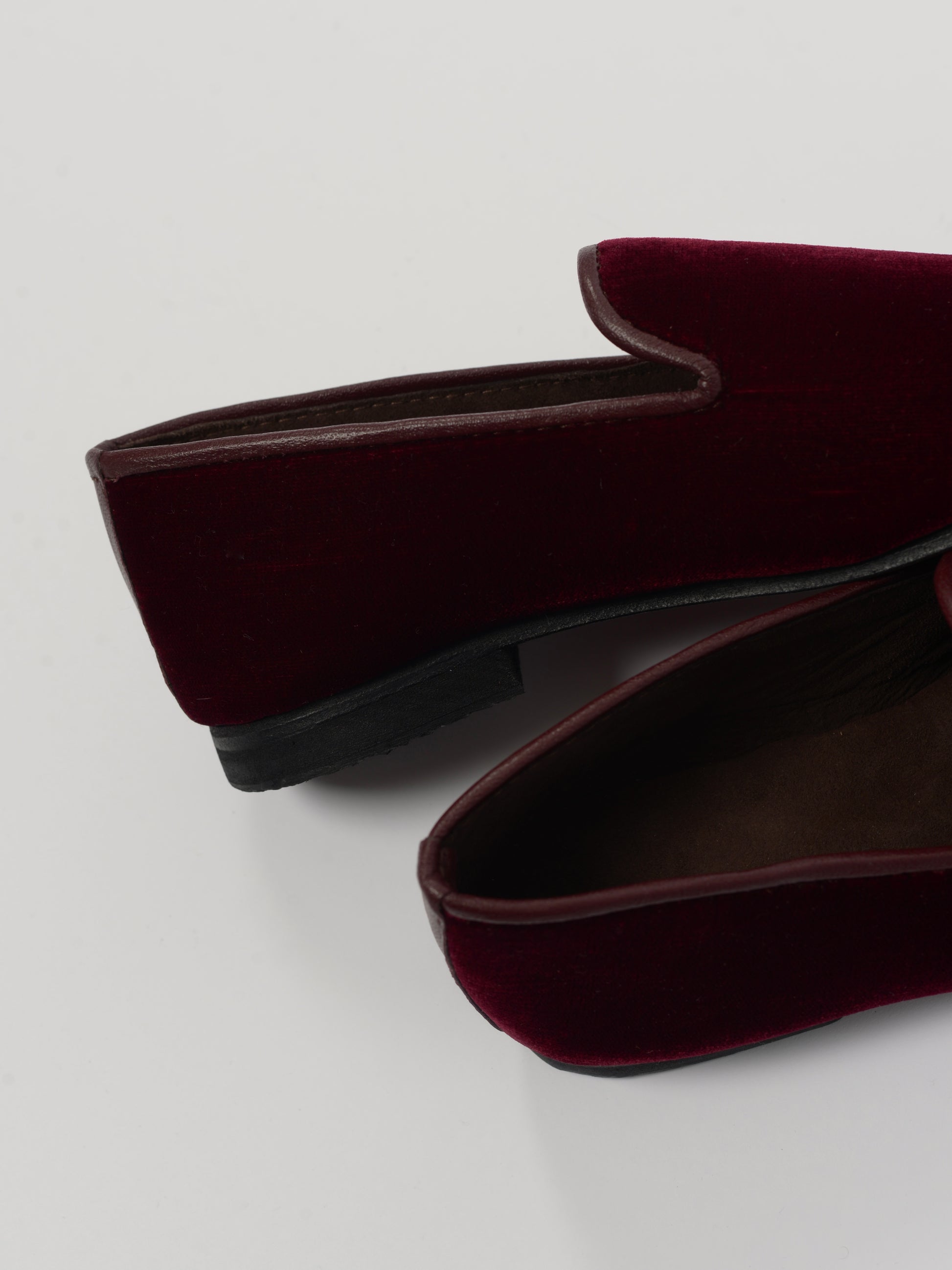 Velvet and leather slippers
