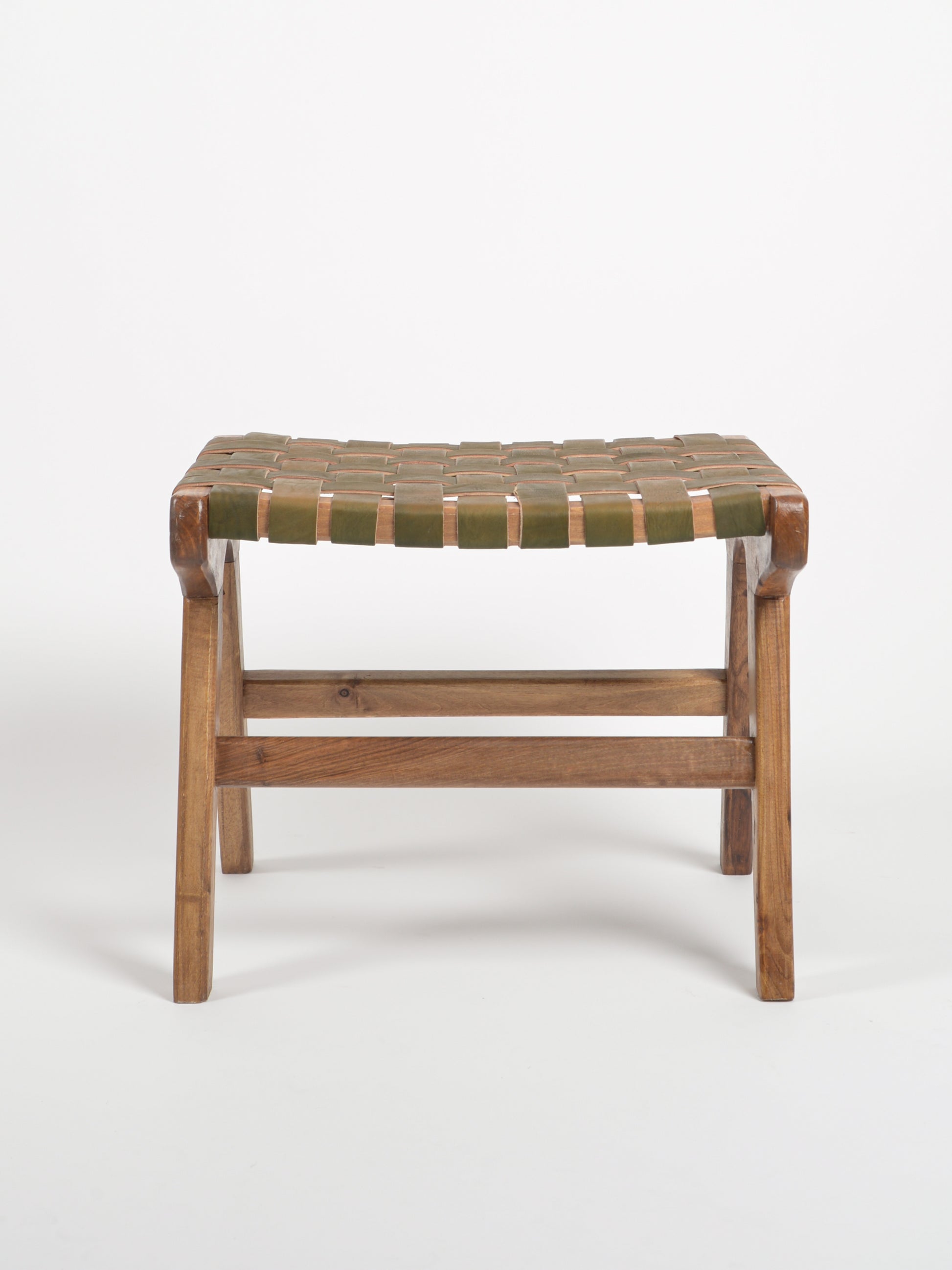 Handcrafted woven leather stool