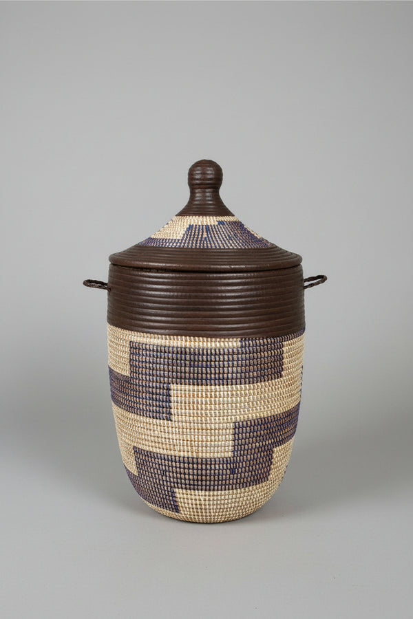 Panier à linge jonc tressé bicolore - Artisanat Senegal