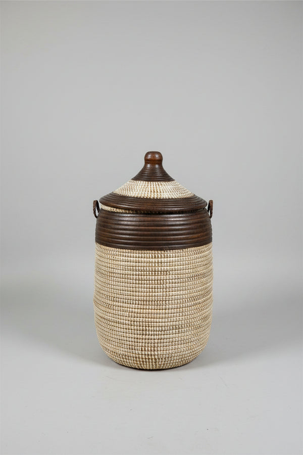 Panier à linge jonc tréssé cuir - Artisanat Sénégal