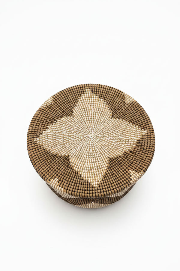 Panier de rangement jonc tressé motifs graphiques -Artisanat Sénégal