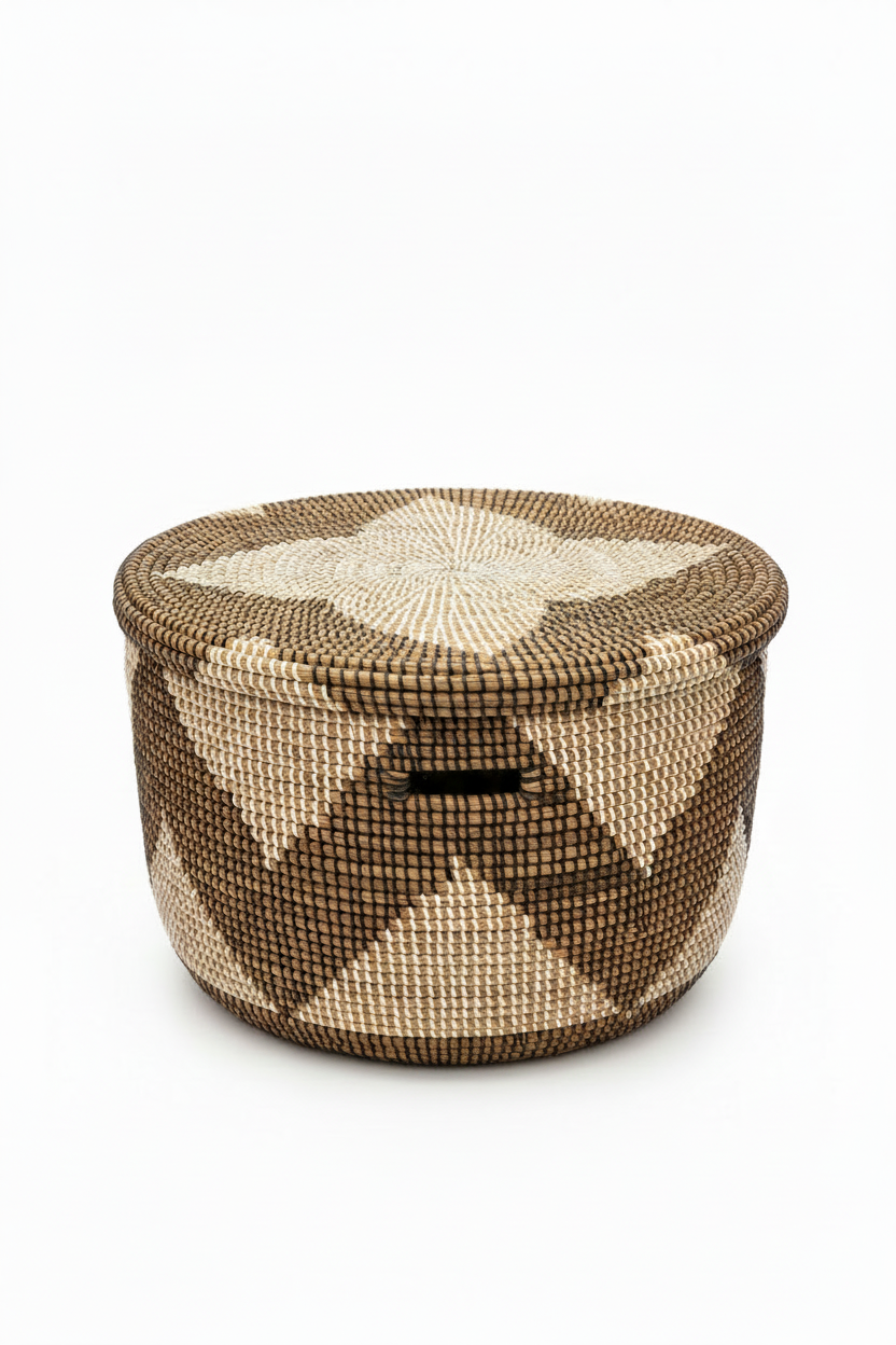 Panier de rangement jonc tressé motifs graphiques -Artisanat Sénégal