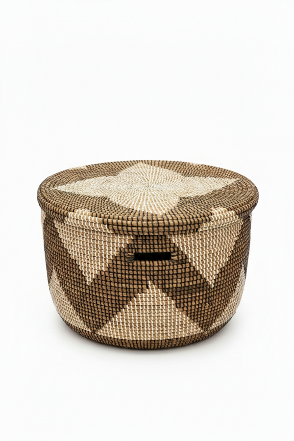 Panier de rangement jonc tressé motifs graphiques -Artisanat Sénégal