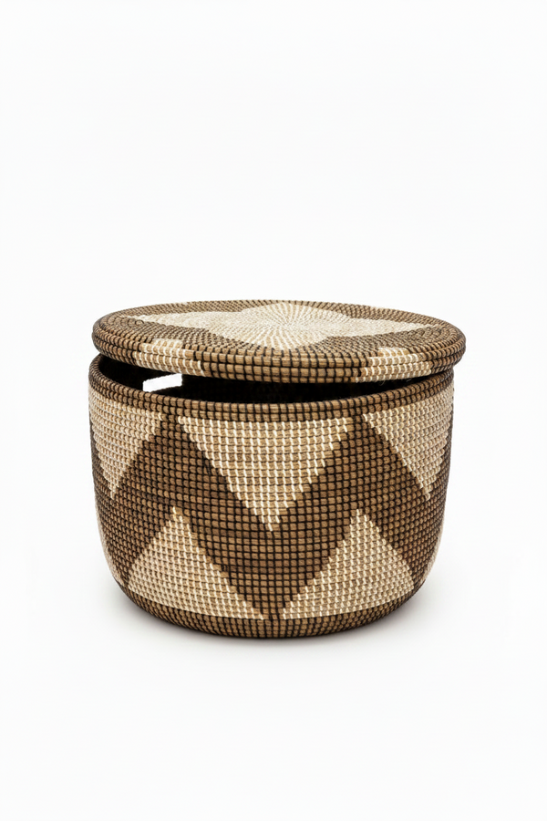 Panier de rangement jonc tressé motifs graphiques -Artisanat Sénégal
